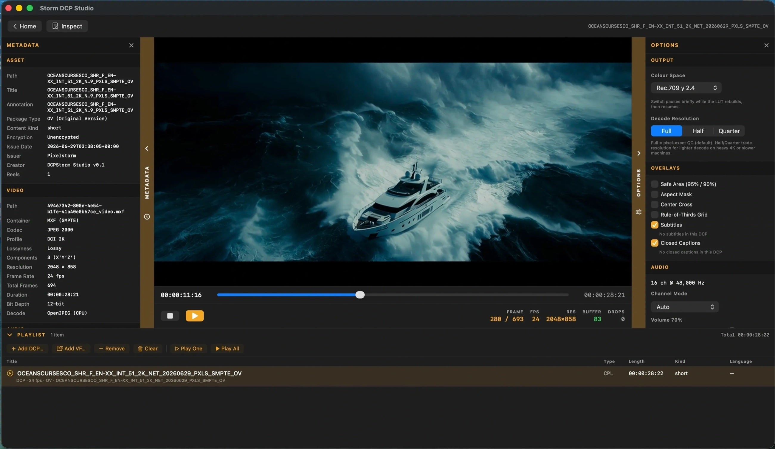 Storm DCP Studio real-time player with inspection panels